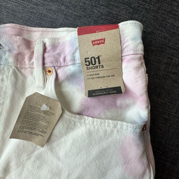 Women’s Levi 501 White Shorts With Pink And Blue Tye Dye Size 33 - Picture 10 of 12